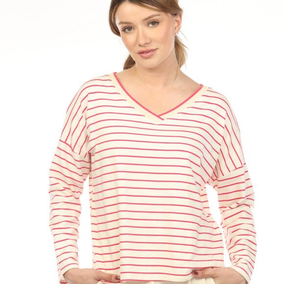 Fushia off white v neck Top CT2835 - Picture 1 of 5